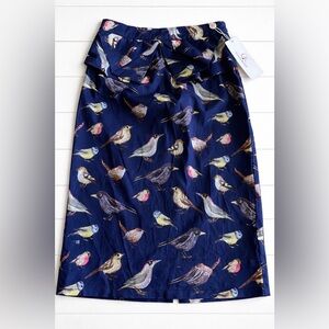Grace Karin Skirt Blue Bird Print Ruffle Small NWT Knee Length Modest womens